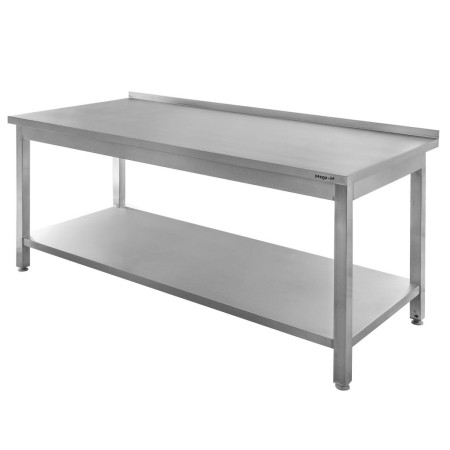 Stół gastronomiczny ze stali nierdzewnej spawany przyścienny z półką Mega-M 200x70x85 cm kreuj swój biznes z Wyposażenie sklepów i instytucji  - Kreuj swój biznes z 4store.pl