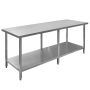 Stół gastronomiczny ze stali nierdzewnej centralny z półką i 6 nogami Mega-M 220x60x85 cm kreuj swój biznes z Wyposażenie sklepów i instytucji  - Kreuj swój biznes z 4store.pl