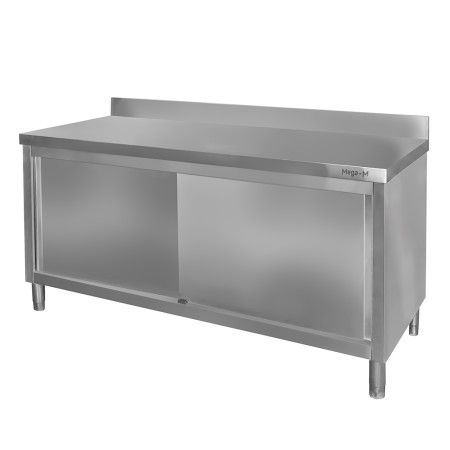Stół gastronomiczny ze stali nierdzewnej przyścienny z szafką Mega-M 160x70x85 cm kreuj swój biznes z Wyposażenie sklepów i instytucji  - Kreuj swój biznes z 4store.pl