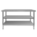 Stół centralny z 2 półkami 140x70x85 cm - widok z przodu na blat i półki
