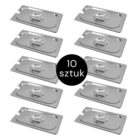 Pokrywka do GN 1/3 ze stali nierdzewnej Mega-M 32,5×17,6 cm z wycięciem na chochlę zestaw 10 szt. kreuj swój biznes z Wyposażenie sklepów i instytucji  - Kreuj swój biznes z 4store.pl