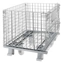 Pojemnik siatkowy z kołami Mega-M 80x60x64 cm - widok z przodu na kółka i nóżki