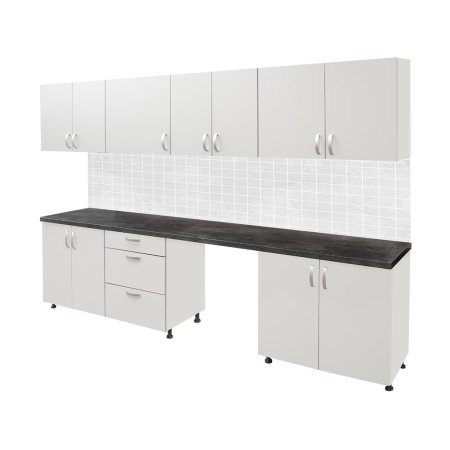 Zestaw mebli kuchennych do pomieszczeń socjalnych Mega-M L-287 cm G-60 cm H-91 cm Popiel Egger kreuj swój biznes z Wyposażenie sklepów i instytucji  - Kreuj swój biznes z 4store.pl
