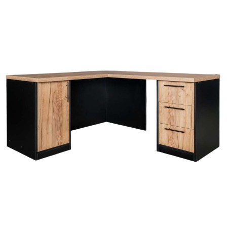 Biurko narożne przyścienne z szafką i szufladami Mega-M L-160 cm G-60 cm H-76 cm dąb kraft/czarny kreuj swój biznes z Wyposażenie sklepów i instytucji  - Kreuj swój biznes z 4store.pl