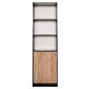 Regał biurowy Mega-M 60x35x200 cm dąb kraft/czarny - widok z przodu, otwarte półki i drzwi z zamkiem