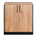 Szafka biurowa Mega-M 80x35x85 cm dąb kraft/czarny - widok z przodu, dwoje drzwi