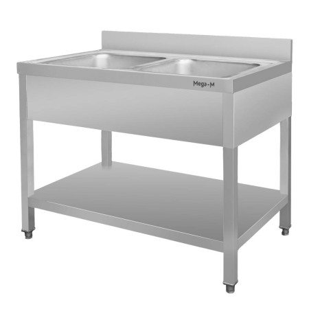 Zlew gastronomiczny dwukomorowy z maskownicą i półką Mega-M 100x60x85 cm stal nierdzewna kreuj swój biznes z Wyposażenie sklepów i instytucji  - Kreuj swój biznes z 4store.pl
