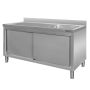 Zlew gastronomiczny spawany z komorą po prawej stronie i szafką Mega-M 160x60x85 cm stal nierdzewna kreuj swój biznes z Wyposażenie sklepów i instytucji  - Kreuj swój biznes z 4store.pl