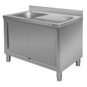 Zlew gastronomiczny spawany z komorą po lewej stronie i szafką Mega-M 120x70x85 cm stal nierdzewna