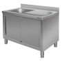 Zlew gastronomiczny spawany z komorą po lewej stronie i szafką Mega-M 120x70x85 cm stal nierdzewna kreuj swój biznes z Wyposażenie sklepów i instytucji  - Kreuj swój biznes z 4store.pl