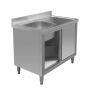 Zlew gastronomiczny spawany z komorą po lewej stronie i szafką Mega-M 100x60x85 cm stal nierdzewna kreuj swój biznes z Wyposażenie sklepów i instytucji  - Kreuj swój biznes z 4store.pl