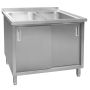 Zlew gastronomiczny spawany dwukomorowy z szafką Mega-M 100x70x85 cm stal nierdzewna kreuj swój biznes z Wyposażenie sklepów i instytucji  - Kreuj swój biznes z 4store.pl
