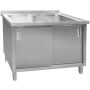 Zlew gastronomiczny spawany dwukomorowy z szafką Mega-M 120x70x85 cm stal nierdzewna kreuj swój biznes z Wyposażenie sklepów i instytucji  - Kreuj swój biznes z 4store.pl