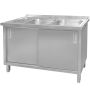 Zlew gastronomiczny spawany dwukomorowy z szafką Mega-M 140x70x85 cm stal nierdzewna kreuj swój biznes z Wyposażenie sklepów i instytucji  - Kreuj swój biznes z 4store.pl