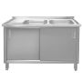 Zlew gastronomiczny spawany dwukomorowy z szafką Mega-M 140x70x85 cm stal nierdzewna kreuj swój biznes z Wyposażenie sklepów i instytucji  - Kreuj swój biznes z 4store.pl