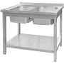 Zlew gastronomiczny spawany dwukomorowy z półką Mega-M 100x60x85 cm stal nierdzewna kreuj swój biznes z Wyposażenie sklepów i instytucji  - Kreuj swój biznes z 4store.pl