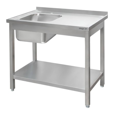 Zlew gastronomiczny spawany z komorą po lewej stronie i półką Mega-M 120x60x85 cm stal nierdzewna kreuj swój biznes z Wyposażenie sklepów i instytucji  - Kreuj swój biznes z 4store.pl