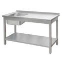 Zlew gastronomiczny spawany z komorą po lewej stronie i półką Mega-M 180x60x85 cm stal nierdzewna