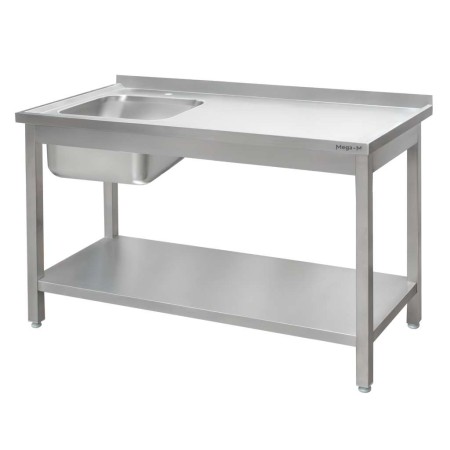 Zlew gastronomiczny spawany z komorą po lewej stronie i półką Mega-M 180x60x85 cm stal nierdzewna kreuj swój biznes z Wyposażenie sklepów i instytucji  - Kreuj swój biznes z 4store.pl