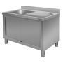 Zlew gastronomiczny spawany z komorą po lewej stronie i szafką Mega-M 140x70x85 cm stal nierdzewna kreuj swój biznes z Wyposażenie sklepów i instytucji  - Kreuj swój biznes z 4store.pl