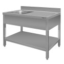Zlew gastronomiczny z komorą po lewej stronie z maskownicą i półką Mega-M 140x70x85 cm stal nierdzewna