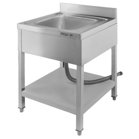 Zlew gastronomiczny jednokomorowy z maskownicą, półką i syfonem z rurą odpływową Mega-M 60x70x85 cm stal nierdzewna kreuj swój biznes z Wyposażenie sklepów i instytucji  - Kreuj swój biznes z 4store.pl