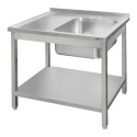 Zlew gastronomiczny spawany z komorą po prawej stronie i półką Mega-M 100x60x85 cm stal nierdzewna
