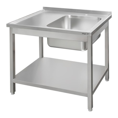 Zlew gastronomiczny spawany z komorą po prawej stronie i półką Mega-M 100x60x85 cm stal nierdzewna kreuj swój biznes z Wyposażenie sklepów i instytucji  - Kreuj swój biznes z 4store.pl