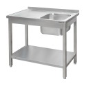 Zlew gastronomiczny spawany z komorą po prawej stronie i półką Mega-M 120x70x85 cm stal nierdzewna