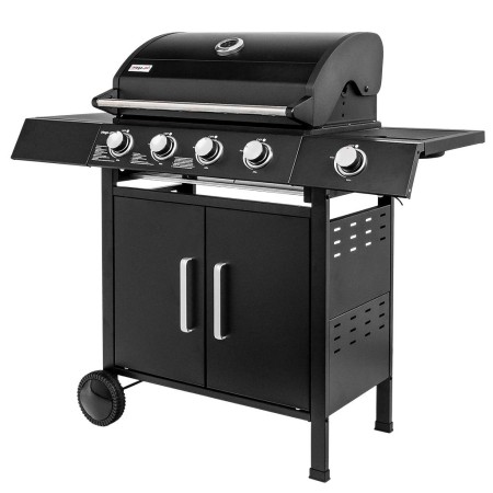 Grill ogrodowy gazowy Mega-M 4+1 ze stolikiem bocznym czarny reduktor + wąż gazowy kreuj swój biznes z Wyposażenie sklepów i instytucji  - Kreuj swój biznes z 4store.pl
