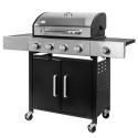 Grill ogrodowy gazowy Mega-M 4+1 ze stolikiem bocznym z pokrywą ze stali nierdzewnej reduktor + wąż gazowy