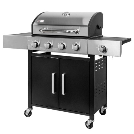 Grill ogrodowy gazowy Mega-M 4+1 ze stolikiem bocznym z pokrywą ze stali nierdzewnej reduktor + wąż gazowy kreuj swój biznes z Wyposażenie sklepów i instytucji  - Kreuj swój biznes z 4store.pl