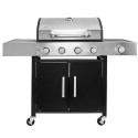 Grill ogrodowy gazowy Mega-M 4+1 ze stolikiem bocznym z pokrywą ze stali nierdzewnej reduktor + wąż gazowy