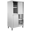 Szafa gastronomiczna 4-drzwiowa 100x60x200 cm - widok z boku, drzwi przesuwne częściowo otwarte