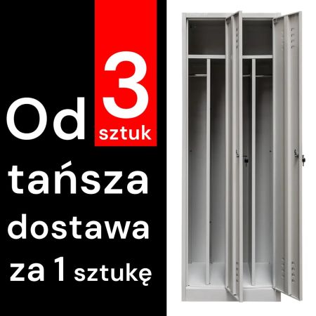 Szafka BHP ubraniowa Mega-M pracownicza 2-drzwiowa z przegrodami S-60 cm szara WYSYŁKA PALETOWA kreuj swój biznes z Wyposażenie sklepów i instytucji  - Kreuj swój biznes z 4store.pl