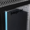 Szafa rack 19" 6U Mega-M - zbliżenie na szklane drzwi z logo i perforowany dach