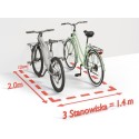 Stojak na rowery ECHO-3 ścienny - wizualizacja z dwoma rowerami i wymiarami miejsca