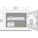 Sejf YALE YSV/250/DB1 - rysunek z wymiarami i otwartymi drzwiami