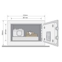 Sejf Guest YSG/200/DB1 - rysunek z wymiarami i otwartymi drzwiami