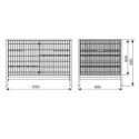 Kosz wystawowy składany 1200x800 H 850/650 - rysunek techniczny z wymiarami