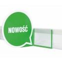 Stoper regałowy KOŁO - zielona dymka z napisem NOWOŚĆ na listwie cenowej