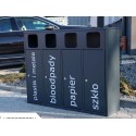Kosz do segregacji odpadów Etna IV 4x40l - widok z przodu na parkingu