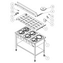 Kuchnia elektryczna 4-płytowa 10.4 kW - rysunek techniczny z rozłożonymi częściami