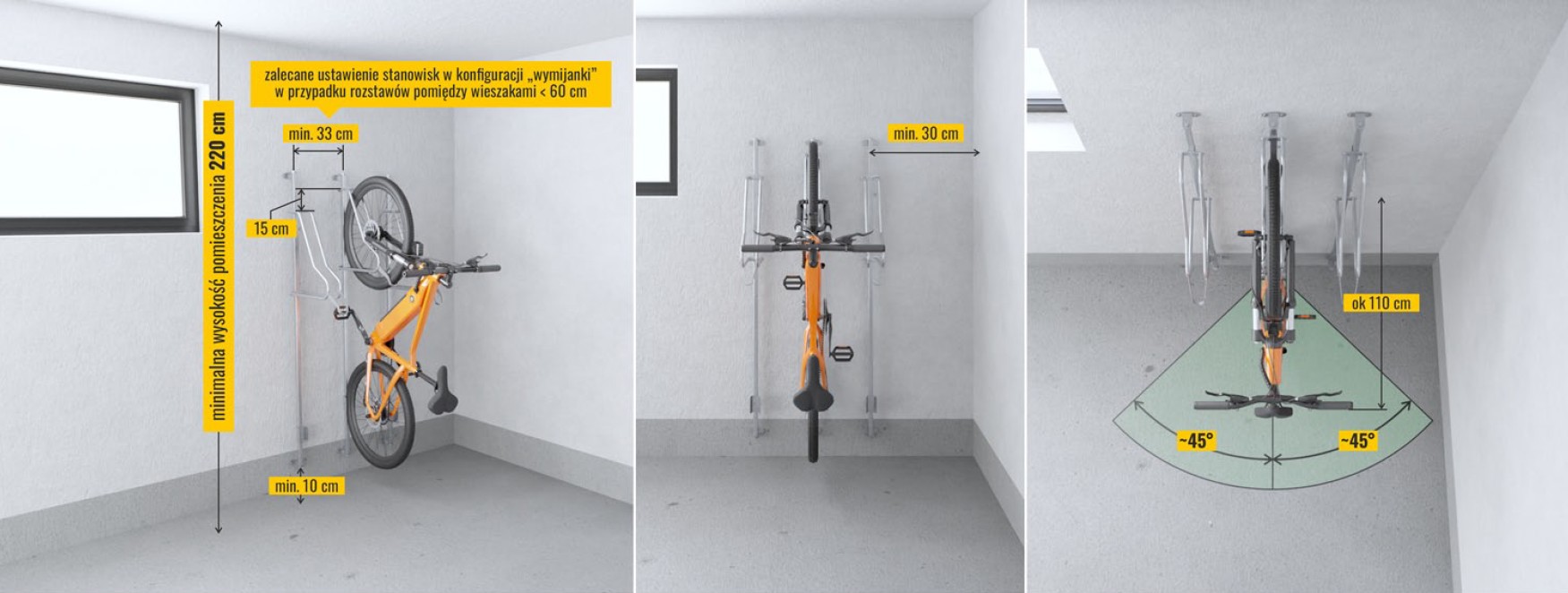 lift premium, wieszak rowerowy lift premium, lift premium, wymiarowanie przestrzeni